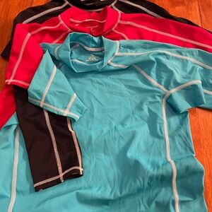 Lot of 3 Lands End Red, Navy, and Bright Blue Rash Guard Shirts